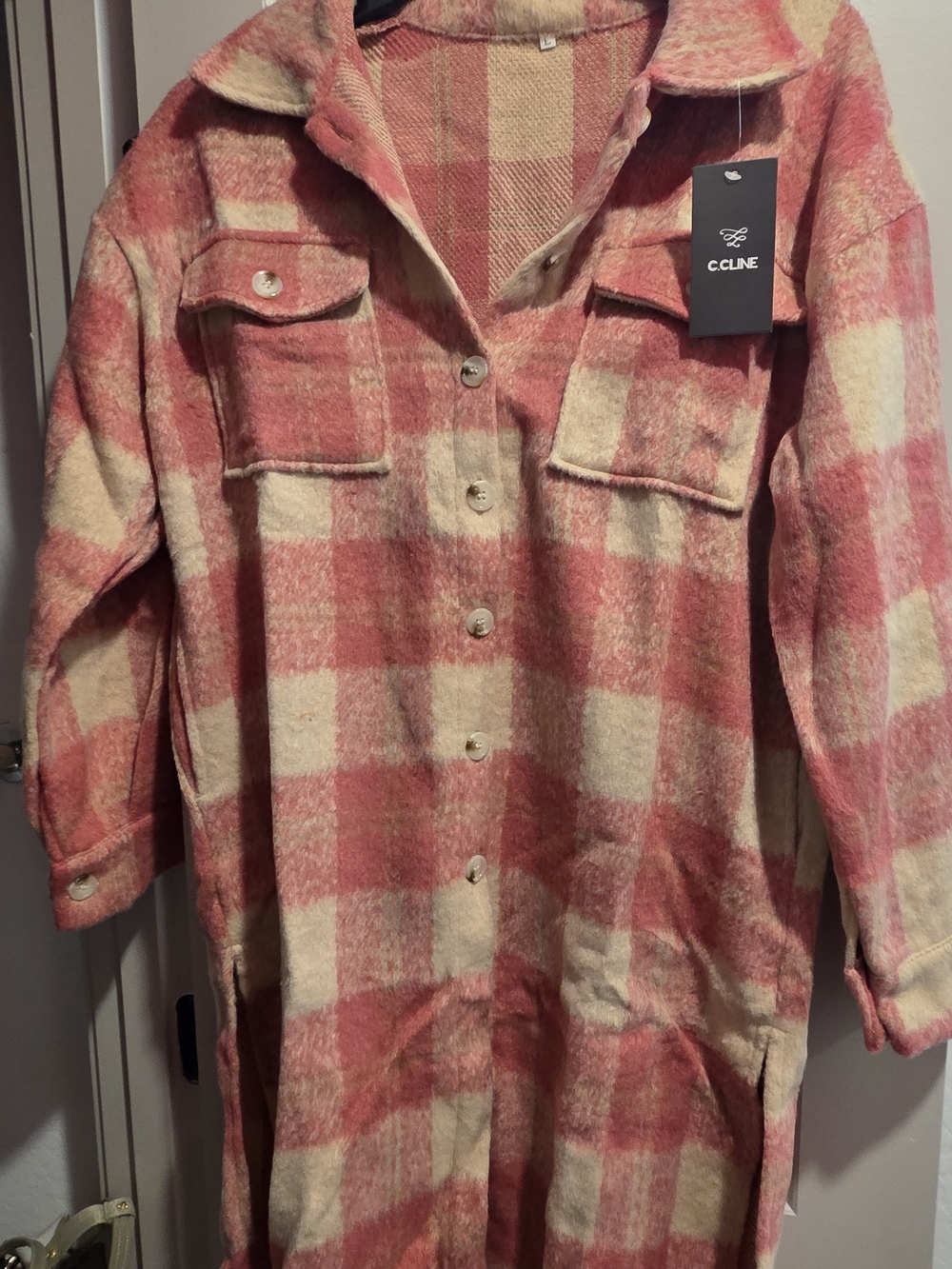 C. Cline Pink & Cream Plaid Utility Shacket